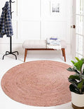 Unique Loom Braided Jute Collection Area Rug - Dhaka (5' 1" Round, Light Pink) - color: Light Pink, size: 5'1" (Round)