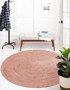 Unique Loom Braided Jute Collection Area Rug - Dhaka (5' 1" Round, Light Pink) - color: Light Pink, size: 5'1" (Round)