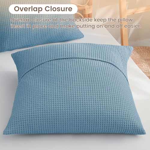 PHF 100% Cotton Waffle Weave Euro Shams 26" x 26", No Filling, 2 Pack Elegant Home Decorative Euro Throw Pillow Covers for Bed Couch Sofa, Dusty Blue - color: Dusty Blue, size: 26" x 26" (Pack of 2)