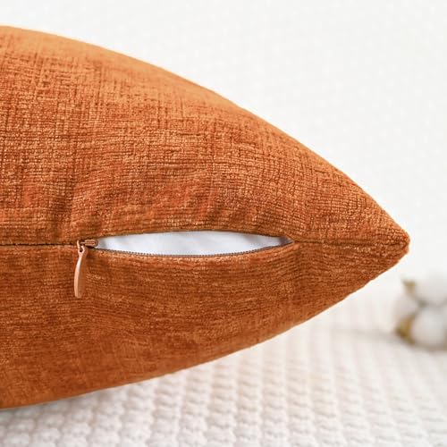CaliTime Fall Throw Pillow Covers Decorative 16 X 16 Inches Pack of 2 Cozy Chenille Cushion Cases for Couch Sofa Bed Living Room Home Burnt Orange - color: Burnt Orange, size: 16" x 16" (Pack of 2)