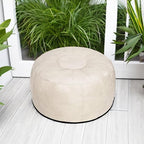 Thgonwid Unstuffed Moroccan Storage Pouf Foot Stool Ottoman Seat Handmade Faux Leather Bean Bag Floor Chair Foot Rest for Living Room, Bedroom or Balcony (Ivory White)