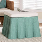 Bali & pari Palm Bohemian Seafoam Green Scallop Rattan Ottoman - color: Seafoam Green