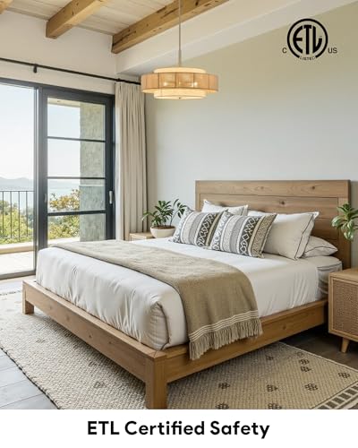 VONLUCE 23.6" Boho Rattan Chandelier, 6-Light Drum Chandelier with 3-Tier Woven Lampshade, Rattan Ceiling Light for Dining Room Bedroom Living Room with E26 Sockets, Nickel Finish, ETL Certified - color: Nickel, size: 24inch