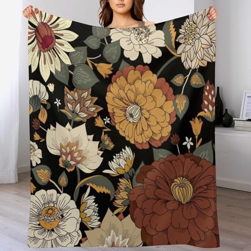 Boho Flower Plants Blanket,Vintage Rustic Hippy Orange 70s Mid Century Modern Abstract Art Floral Leaves Blanket for Couch Sofa Bed Decorative Gifts 30x40 - color: Blanket-26, size: 30"x40"