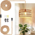 Hanging Light Ceiling Lamp Pendant Lights Rattan Hanging Lamp with Plug in Cord for Living Room Bedroom Kitchen Indoor Hanging Lamp Plug in Woven Lampshade - size: 12.6 Inch - Cylindrical Shade