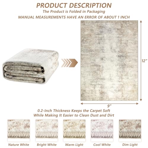 Capslpad 9x12 Abstract Area Rug, Non-Slip Washable Foldable Rug, Low Pile Ultra Soft Non-Shedding, Modern Beige Stain Resistant Large Rug for Living Room, Bedroom, Office, Dining, Room - color: Beige, size: 9' x 12' (Rectangular)