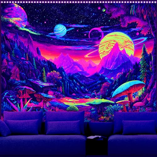AOHMPT Blacklight Tapestry Glow in the Dark Tapestry Landscape Design 59'' × 51'' Inch Wall Hanging Decor for Bedroom Living Room - color: landscape -B, size: 59"L x 51"W