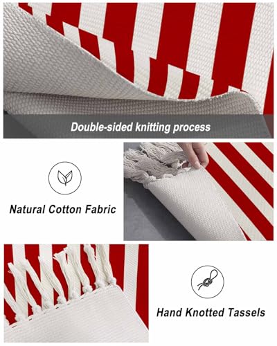 Simple Red Stripes Kitchen Runner Rug 2'x4', Washable Woven Cotton Area Rug Bathroom Hallway Rug, Geometric Vertical Linens Modern Minimalism Entryway Bedroom Rug Non Slip Throw Rug Carpet - color: Red, size: 2 x 4 ft