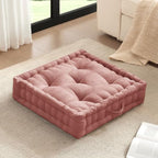 Intelligent Design Floor Pillow - Shredded Foam Filled Meditation & Yoga Cushion, Chenille Tufted, Handsewn Scalloped Edge, Oeko-TEX Certified, Azza, 24" x 24" x 5" Dusty Peach - color: Dusty Peach, size: 24"W x 24"L x 5"H