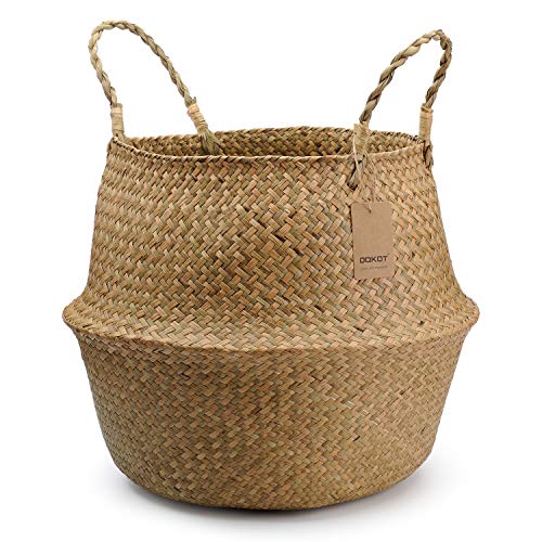 Large Woven Seagrass Belly Basket for Plant, Grocery, Picnic, 12" Diameter x 14" Height - size: XXL (12" D x 14" H)
