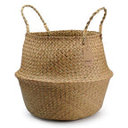 Large Woven Seagrass Belly Basket for Plant, Grocery, Picnic, 12" Diameter x 14" Height - size: XXL (12" D x 14" H)