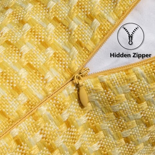 Kevin Textile Outdoor Waterproof Throw Pillow Covers Pack of 2 Weaving Texture Water Resistant Outside Decorative Cushion Covers for Garden Patio Tent Balcony Bench Couch Sofa 16x16 Inch, Yellow - color: Yellow, size: 16" x 16" (Pack of 2)