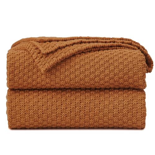Longhui bedding 100% Cotton Knitted Throw Blanket – Burnt Orange, Soft & Cozy, Machine Washable, 51"x63" – Perfect for Living Room, Couch, Sofa, Bed or Travel - color: Burnt Orange, size: 51" x 63", Standard