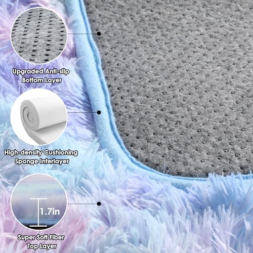 ONASAR Rainbow Runner Rugs for Bedroom Living Room, Fluffy 2x6 Bedside Hallway Area Rug, Ultra Soft Plush Furry Faux Fur Non Slip Floor Carpet for Nursery Kids Dorm Closet Home Decor Aesthetic - color: Rainbow, size: 2' x 6' (Runner)