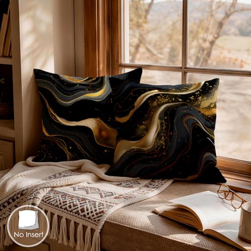 OBSEDE Abstract Black Gold Marble Decorative Throw Pillow Covers 18 × 18 in, Set of 4, Couch Cushion Cases Inserts for Sofa Bed Living Room Home Decor, Double-Sided Print - color: Abstract Black Gold Marble, size: 18" x 18" (Pack of 4)