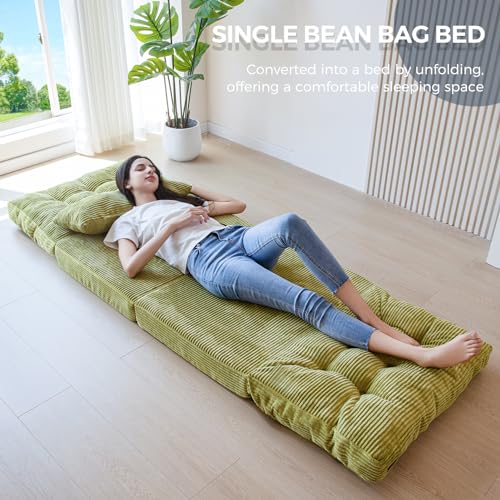 MAXYOYO Folding Sofa Bed, Tufted Bean Bag Bed with Pillows Floor Couch for Adults, Extra Thick and Long Floor Sofa, Single Couch for Bedroom Living Room, Green, 30x91 Inch - color: Green, size: Tufted Single