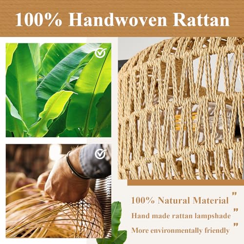 20" Boho Woven Chandeliers 4-Light Hand Rattan Ceiling Pendant Light Fixture Farmhouse Hanging Lighting for Kitchen,Bedroom, Dining Room, Hallway, Entryway, E26 - size: Lantern-20''-V