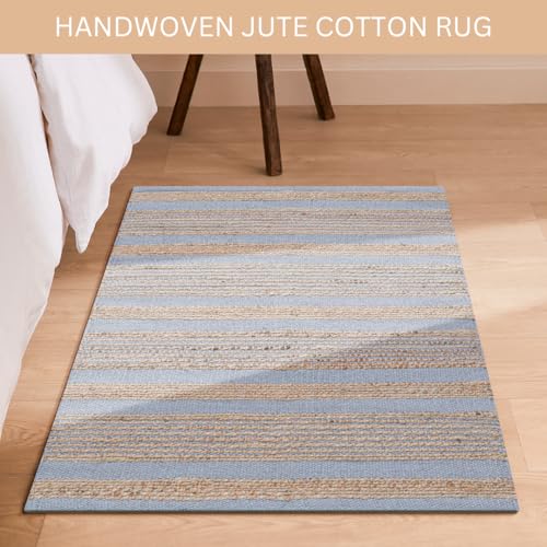 Area Rug Farmhouse 2x3 Feet - Hand Woven Jute Cotton Rug Bohemian Rustic Vintage - Non Slip Floor Rug for Bedroom Living Room Kitchen Dorm Entryway Hallway - Area Rug Natural Grey - color: Natural Grey, size: 2'x3'