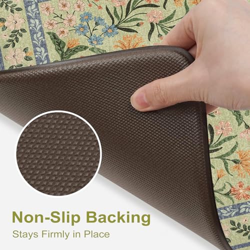 Collive Green Kitchen Mats for Floor, Cushioned Anti Fatigue Mat Non Skid Waterproof Kitchen Rugs Set of 2, Beige Vintage Comfort Standing Desk Rug for Office, Sink, Laundry, 17"x30"+17"x59" - color: Green, size: 17.3"x59"+17.3"x29"