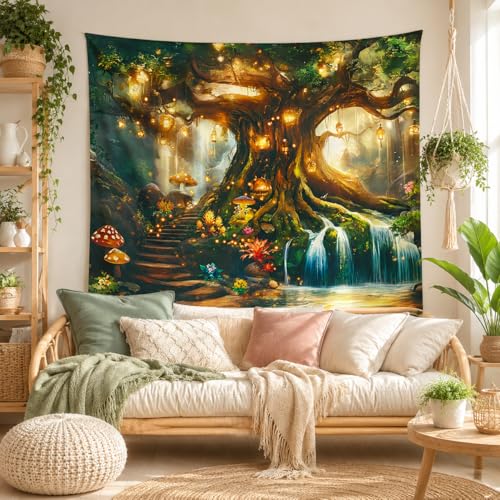 Apdidl Forest Nature Tapestry for Bedroom, Green Large Tree of Life Vintage Wall Decor Tapestries, Fairy Landscape Fantasy Mystical Magical Backdrop Wall Hanging for Dorm Living Room Decor (51"X60") - color: Forest Tapestry, size: 60"L x 51"W