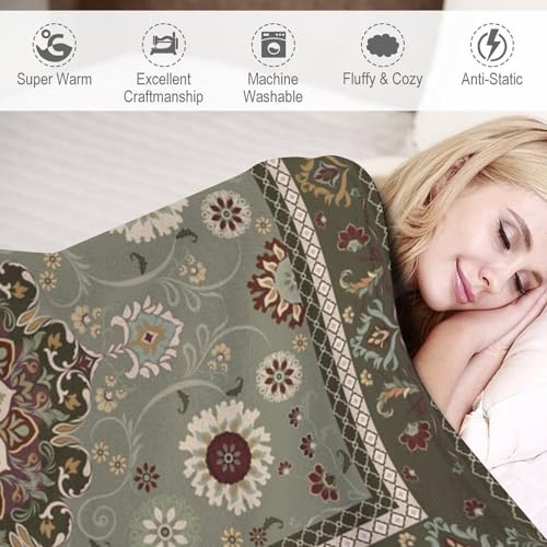 Boho Floral Green Throw Blanket,Vintage Elegant Country Rustic Farmhouse Pattern Soft Throw Blanket for Couch Sofa Camping Office Travel Home Bedroom Decor All Seasons 30"x40" - color: Boho-21, size: 30x40in