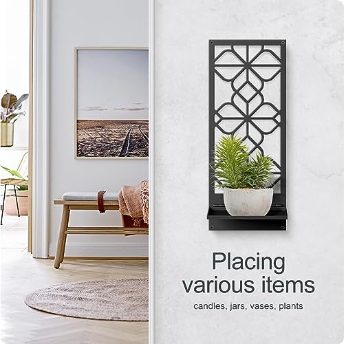 Black Metal Wall Candle Holder Set of 2, Boho Vintage Farmhouse Bathroom Wall Art, 3D Rustic Aesthetic Line Decor for Entryway, Hallway, Bedroom, Office, Living Room - Meaningful Gift (16.5 x 7 in) - color: Black