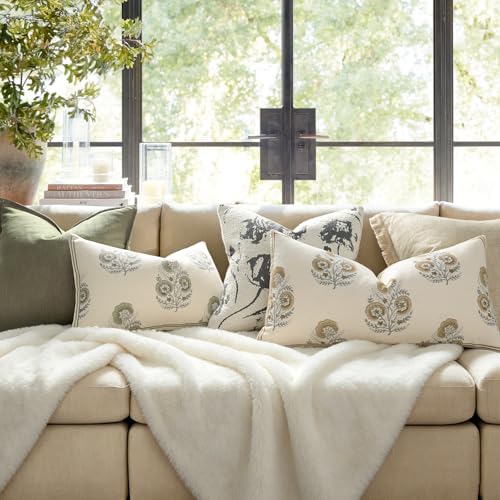 Vintage Floral 12x20 Lumbar Pillow Cover Pack of 1, Double-Sided Botanical Print Decorative Throw Pillow Cover Farmhouse Neutral Cushion Cover for Sofa Couch Living Bed Room, Light Brown(Cover Only) - color: Light Brown, size: 20" x 12" (Pack of 1)