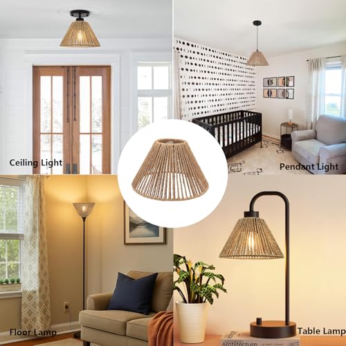 Ø7.87" x H4.72" 3x Boho Rattan Pendant Lamp Replacement Shade Ceiling Fan Light Bulb Covers Light Shades for Hanging Light Fixtures Shades Only Farmhouse Wicker Woven Lampshade - size: Ø7.87"（20cm）