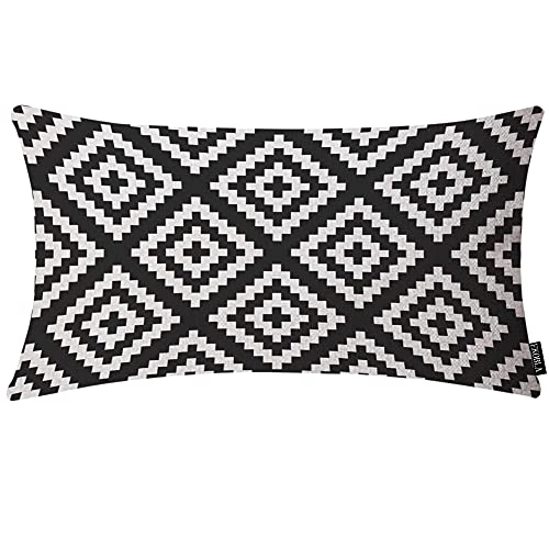 EKOBLA Black and White Accent Throw Pillow Covers Repeating Pattern Geometric Jagged Wave Oblong Rectangle Throw Pillow Cases for Sofa Bed Couch Cotton Linen 12x20 Inches - color: Multi-bs23, size: 20" x 12" (Pack of 1)
