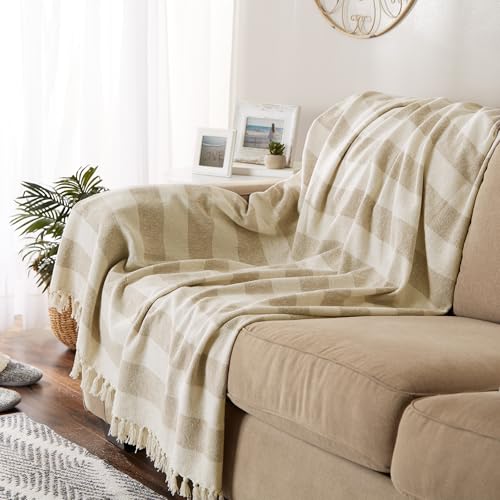 DII Rustic Farmhouse Cotton Cabana Striped Blanket Throw with Fringe, 50 x 60 - Cabana Striped Stone - color: Stone