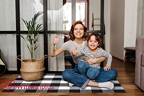 Winwinplus Buffalo Check Rug Cotton Washable Christmas Doormat Unique for Bedroom/Living Room/Kitchen, 23.6 inch x 51.1 inch, Outdoor Plaid Rug, Black and White - color: Black and White Plaid, size: 23.6'' x 51.1''