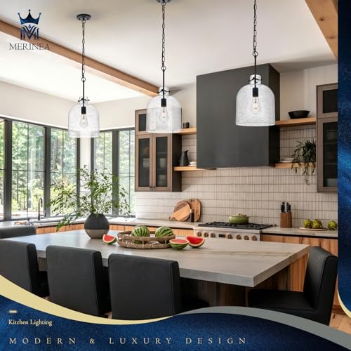 Farmhouse Black Pendant Light – 10" Seeded Glass Dome Hanging Lighting, Hand-Blown Bubble Glass Shade, 1-Light E26 Pendant Lights for Kitchen Island, Dining Room, Hallway - color: Black-Medium Seeded Glass