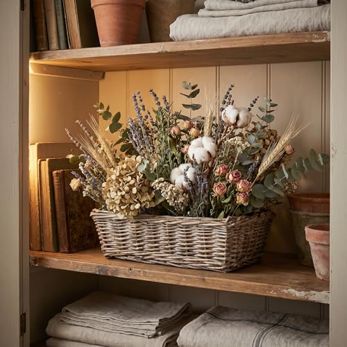 Dandat 1 Set Rectangular Wicker Planter Box for Centerpieces Rattan Planter Basket Kit with Floral Foam & Clear Plastic Liners for Wedding Table Decor, Gardening & Home Decoration