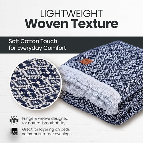 Gold Case Throw Blanket for Bed - 100% Recycled Turkish Cotton Blanket - Retro Lightweight Soft Throw Blankets for Bed & Living Room - Queen Size Cozy Blankets - 90x90 - Navy Blue - color: Retro Navy Blue, size: 90x90"