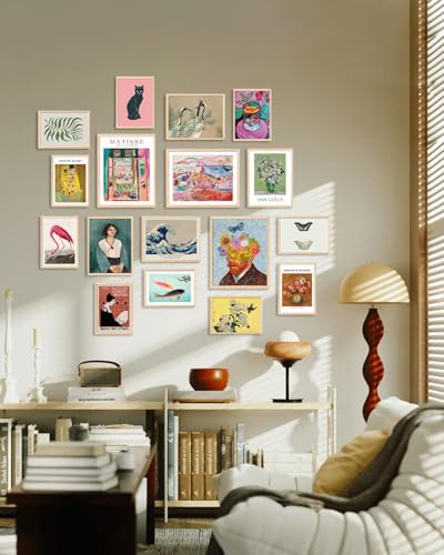 KBKBART Set of 17 Eclectic Wall Art Prints, Colorful Maximalist Wall Decor Canvas Boho Gallery Prints Collage, Vintage Famous Artists Painting Pictures Aesthetic Poster for Funky Room Decor, Eclectic Home Decor for Bedroom Dorm - Unframed - color: Eclecti