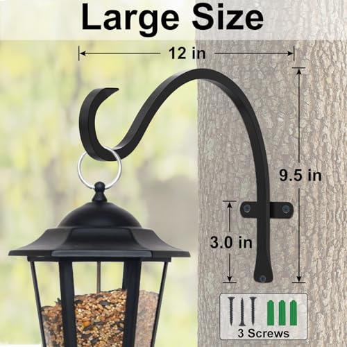 12 Inch Heavy Duty Plant Hanger Wall Hook 4 Pack - Black Iron Hanging Plant Bracket Holds 44 lbs - Rust Resistant Indoor Outdoor Hooks for Bird Feeders Lanterns Wind Chimes Hanging Baskets with Screws - size: 4 Pieces