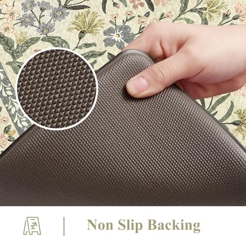 Collive Kitchen Mats for Floor 2PCS, Cushioned Anti Fatigue Rugs Non Slip Waterproof Kitchen Sink Mat, Floral Comfort Standing Mat for Bar, Office, Desk, Home Decor, Beige 20" x 47" + 20" x 32" - color: Beige, size: 20"x32"+20"x47"