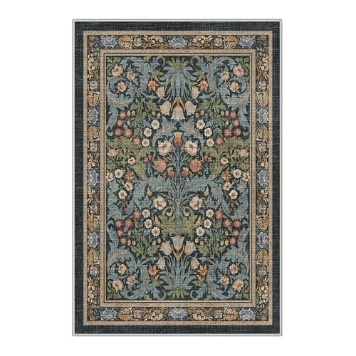 Bavni 2x3 Rug Machine Washable Low Pile Indoor Entryway Mat for Kitchen Entrance Front Door Bathroom with Non Slip Backing Floral Medallion Center Blue - color: Area Midnight Blue, size: 2' x 3' (Rectangular)