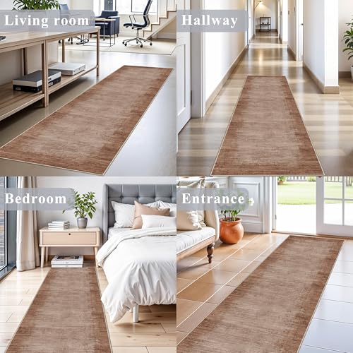 2x8 Washable Hallway Runner Rug – Non-Slip Modern Abstract Neutral Low-Pile Stain-Resistant Carpet Runner for Kitchen Entryway Bedroom Bathroom (Warm Taupe,2x8) - color: Warm Taupe, size: 2' x 8' (Rectangular)