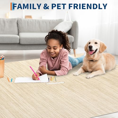 9x12 Area Rugs for Living Room Washable Solid Large Bedroom Rugs Non Slip Soft Modern Abstract Dining Room Throw Carpet Minimalist Classic Plain Area Rug for Nursery Kitchen Home Office, Beige - color: Beige, size: 9' x 12' (Rectangular)