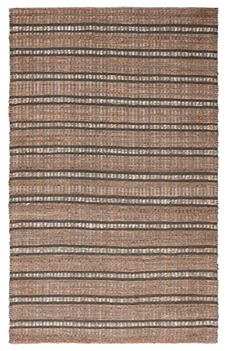 SAFAVIEH Natural Fiber Collection Accent Rug - 4' x 6', Olive & Natural, Handmade Boho Stripe Farmhouse Rustic Jute & Cotton Jute, Ideal for High Traffic Areas in Foyer, Living Room, Bedroom (NFB656X) - color: Olive/Natural, size: 4' x 6' (Rectangular)