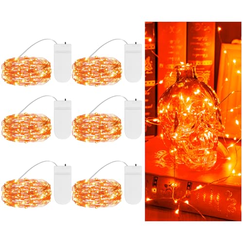 Halloween Orange Fairy Lights Battery Operate,7.2ft 20 LEDs String Lights Silver Copper Wire for Hallowen Christmas DIY Decoration Wedding Party (6 Pack) - color: Orange