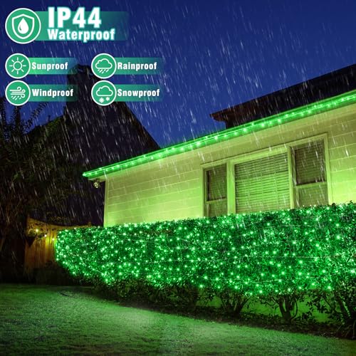 100FT 300 LED Outdoor String Lights, Plug in Connectable Christmas Lights Indoor Waterproof, 8 Modes Clear Wire String Lights for Outside Bedroom Xmas Tree Garden Patio Halloween Decorations, Green - color: Green, size: 100ft 300LED