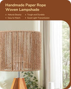EDISHINE Small Rattan Table Lamp, Wood Tripod Bedside Lamp, Boho Nightstand Lamp for Living Room, End Table, Office, E26 Base, Natural Style - style: Vertical Stripes