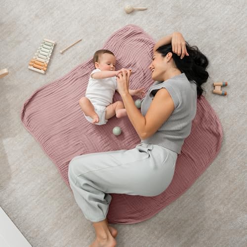 Comfy Cubs Muslin Baby Blanket - Soft, Lightweight, 6-Layer Cotton Swaddle Blankets for Newborns, Infants & Toddlers - 40" x 40" Large, Breathable & Versatile for Sleeping & Tummy Time - Mauve - color: Mauve, size: Baby - 40" X 40"