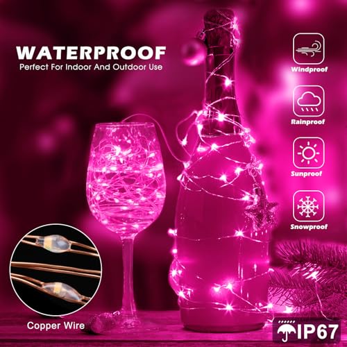 Fairy Lights 66ft 200 LED USB Twinkle String Lights Plug in Silver Wire Lights with Remote and Timer 8 Modes Outdoor Waterproof Starry Lights DIY Party Wedding Christmas Decoration(Pink) - color: Pink