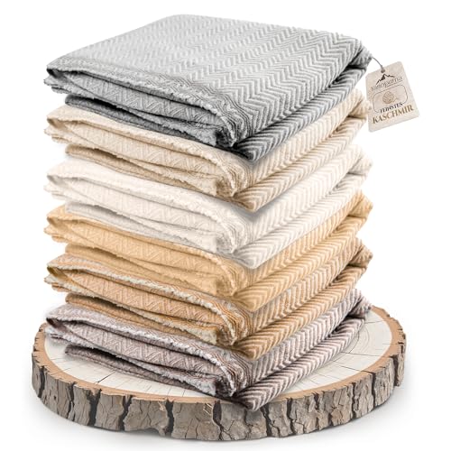Cashmere Blanket – Hand Woven 100% Pure Wool Throw Blanket, 135 x 270 cm – Herringbone Pattern Cozy, and Soft Blanket for Bed, Sofa, or Couch - Made in Nepal - color: Grey