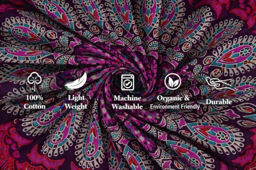 FURNISHFUL FINESSE Handmade Cotton Peacock Mandala Tapestry - Purple Pink Ombre Boho Wall Decor, Bohemian Hippie Room Hanging for Bedroom & Dorm Aesthetic - 54x84 Inch - color: Purple Pink, size: 84"L x 54"W