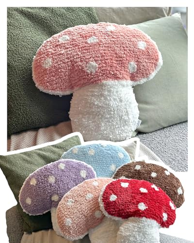 Tufted Mushroom Shape Decorative Cushion - 15' x 15' Mushroom Decor for Bed, Couch, Living Room (Pink) - color: Pink