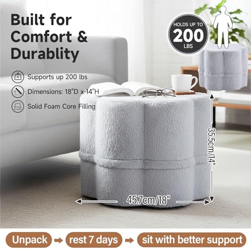 Tiita Floral Pouf Ottoman, Foot Stools Ottoman with Foam Chunk Filling, Puff Foot Rest for Couch, Living Room, Kids Room, Grey - color: Flower Grey